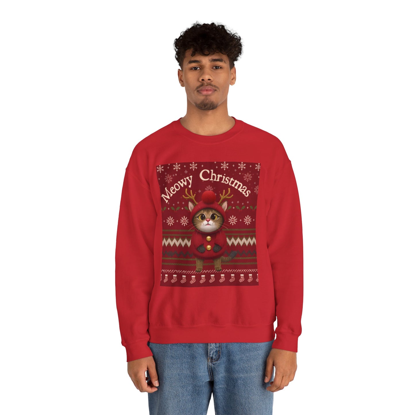 Meowy Christmas Crewneck Sweatshirt for Cat Lovers
