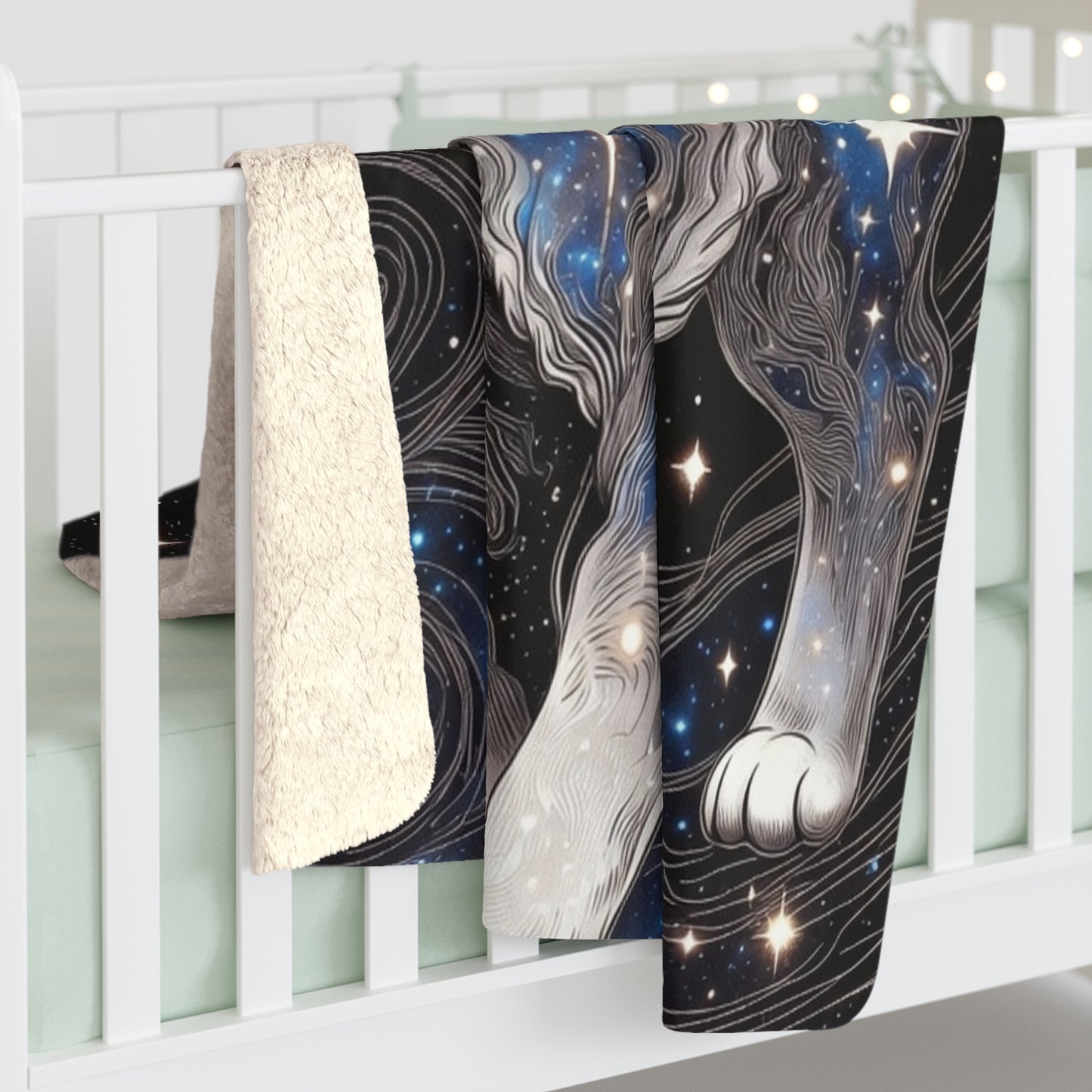 Celestial Cat Sherpa Blanket — Starry Moon Fleece Throw for Cozy Nights