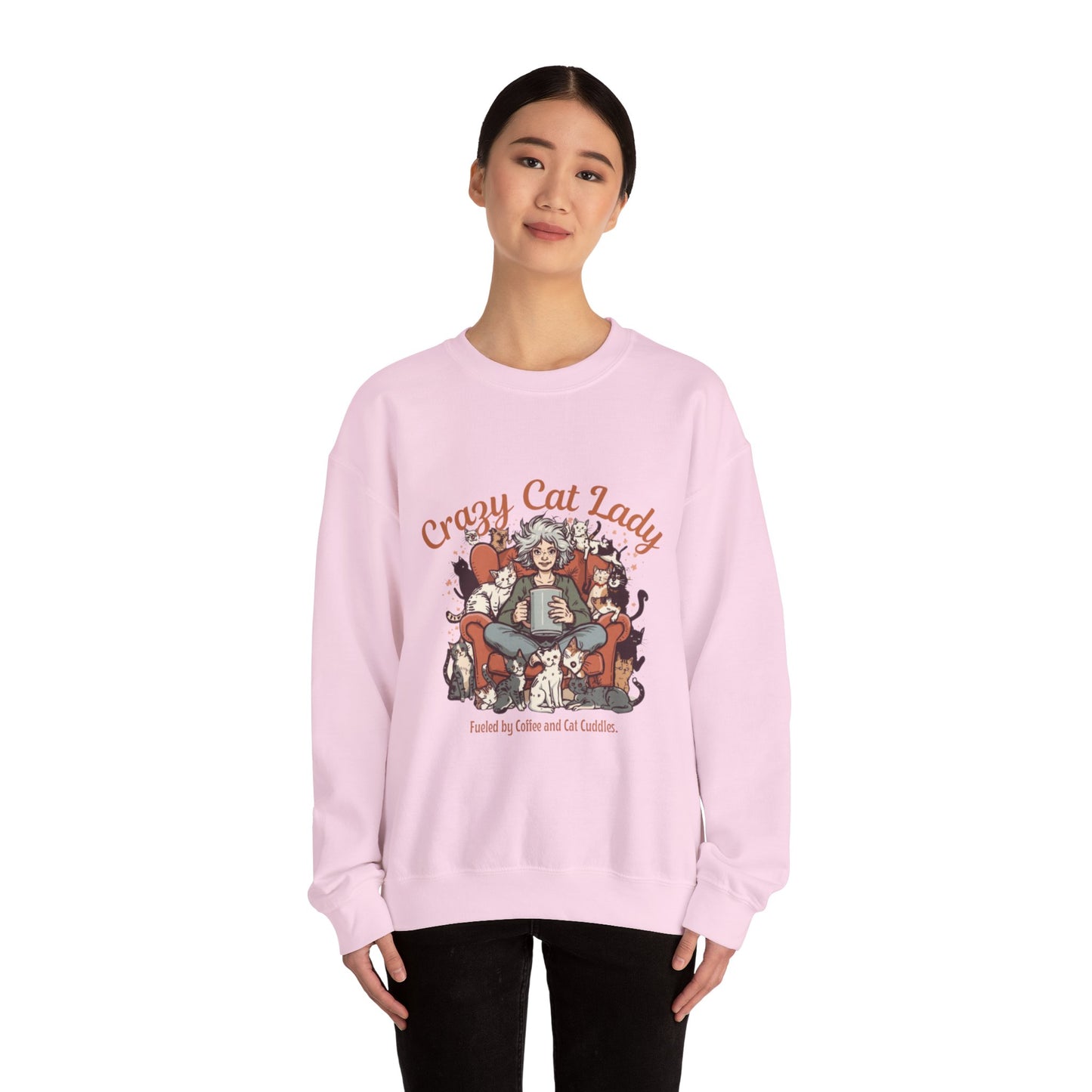 Crewneck Sweatshirt — "Crazy Cat Lady" Illustrated Cat Lover Sweater