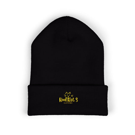 Embroidered Gold Crown Cuffed Beanie — Classic Winter Knit Hat