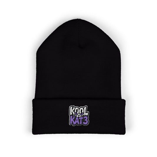 Embroidered "Kool Kat3" Cuffed Beanie — Cozy Streetwear Knit Hat