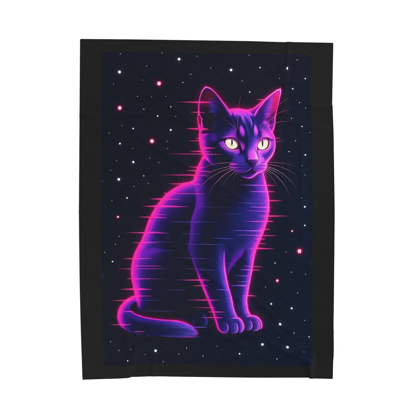 Neon Retro Space Cat Velveteen Plush Blanket