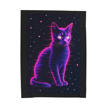Neon Retro Space Cat Velveteen Plush Blanket