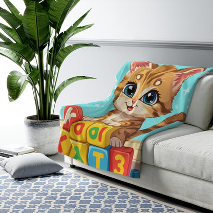 Cozy Cat-Themed Sherpa Fleece Blanket | Adorable Kitten Design for Kids, Great Gift for Birthdays, Holidays, and Home Decor