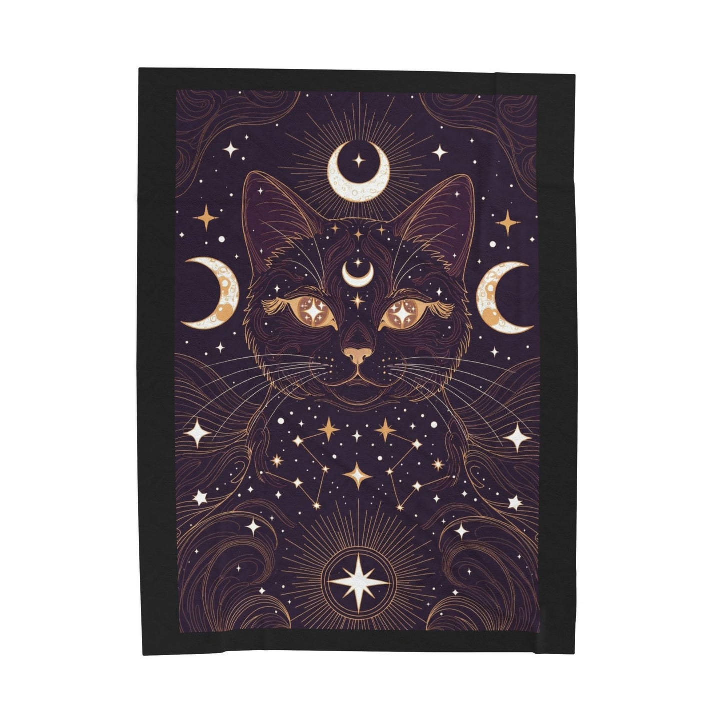 Mystic Cat Moon Velveteen Plush Blanket — Celestial Black Cat Throw