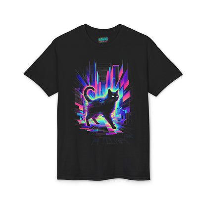 Retro Cyberpunk Cat T-Shirt — Neon City Night Graphic Tee