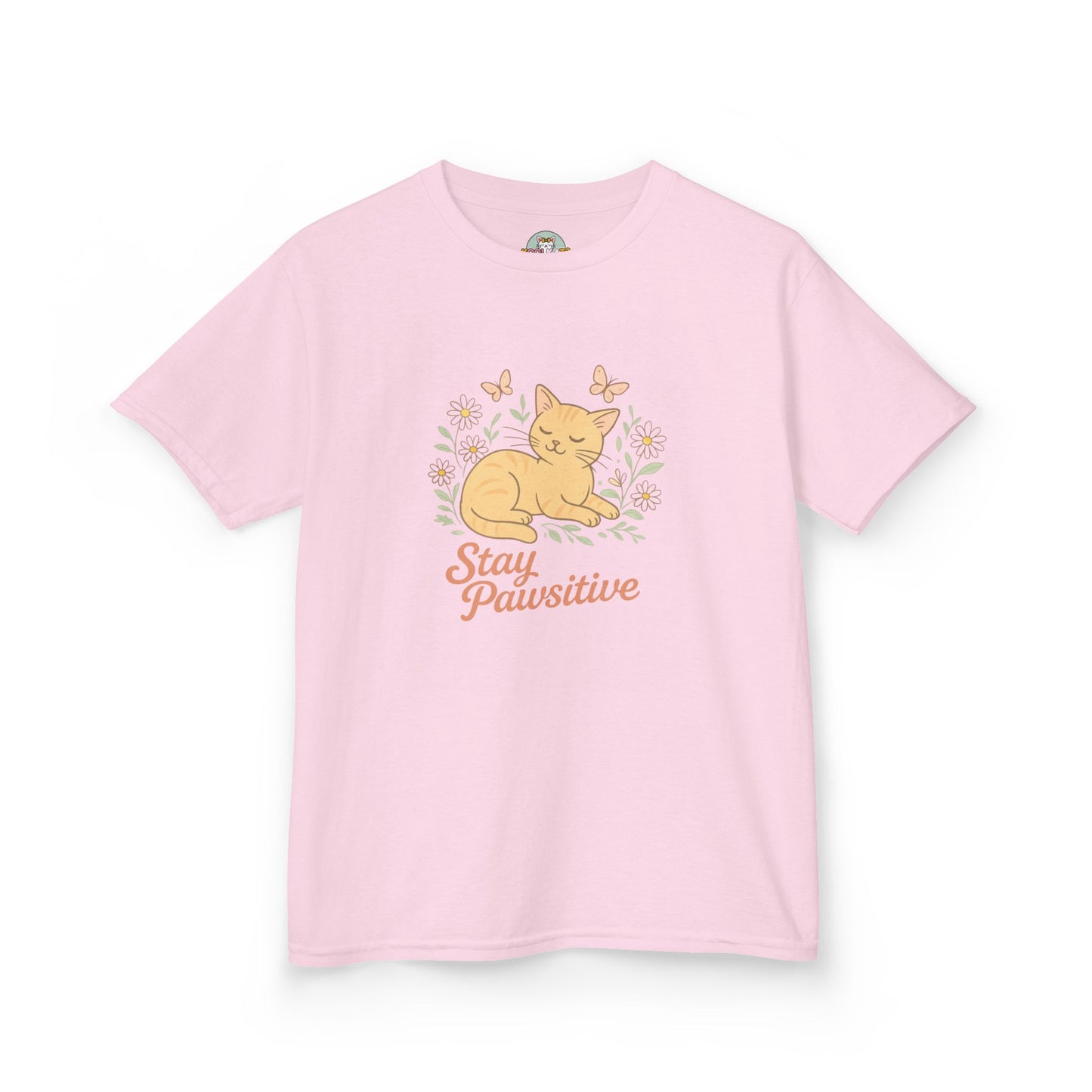 Kids Tee — "Stay Pawsitive" Sleeping Cat Graphic