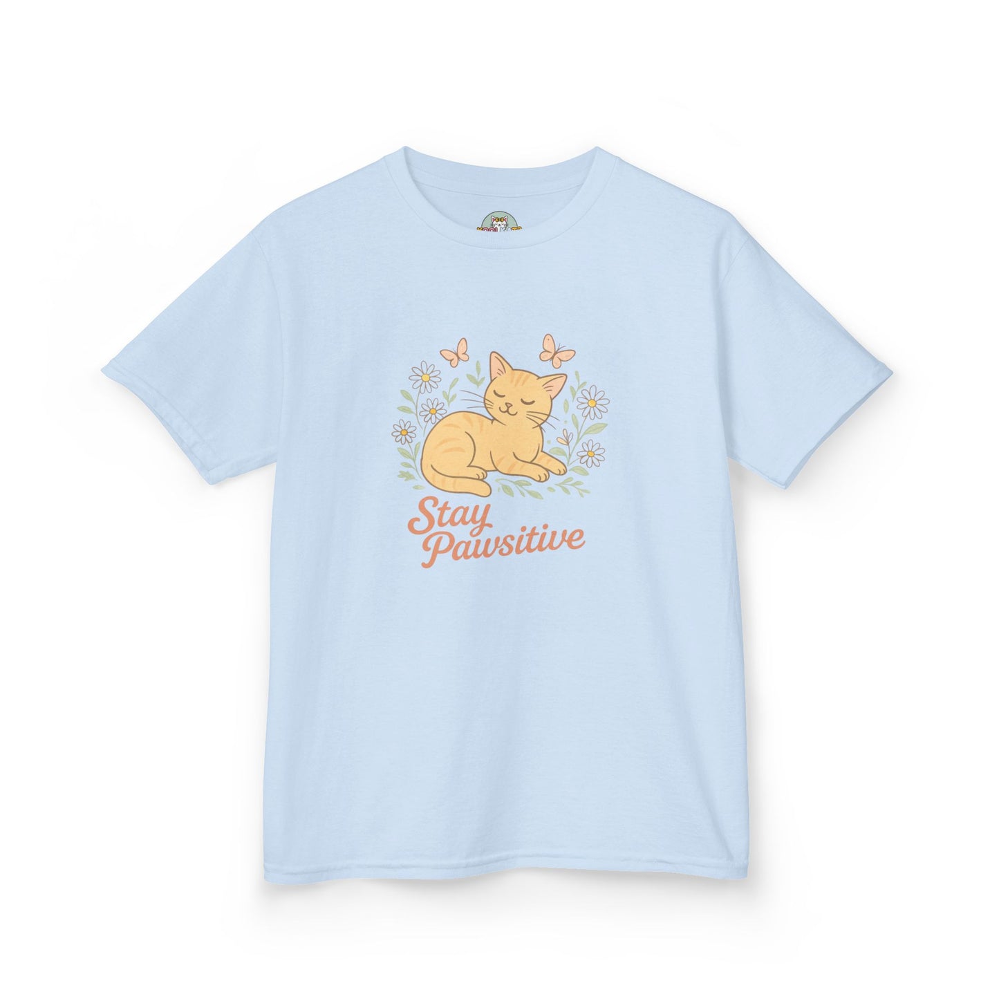 Kids Tee — "Stay Pawsitive" Sleeping Cat Graphic