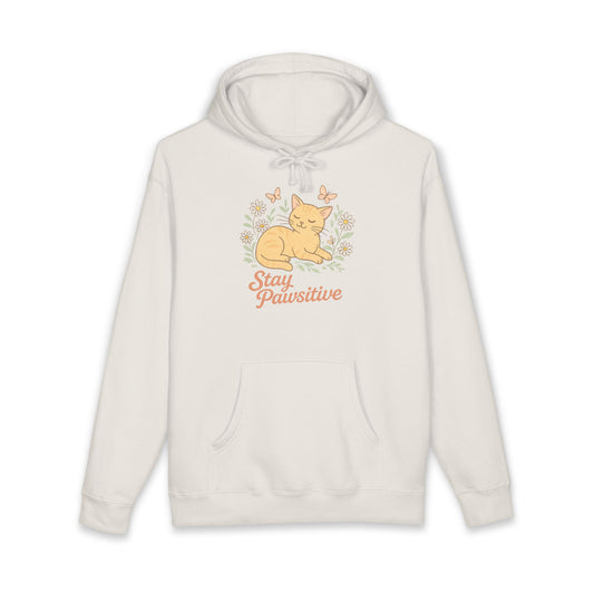 Cat Hoodie - "Stay Pawsitive" Cute Floral Cat Graphic Pullover