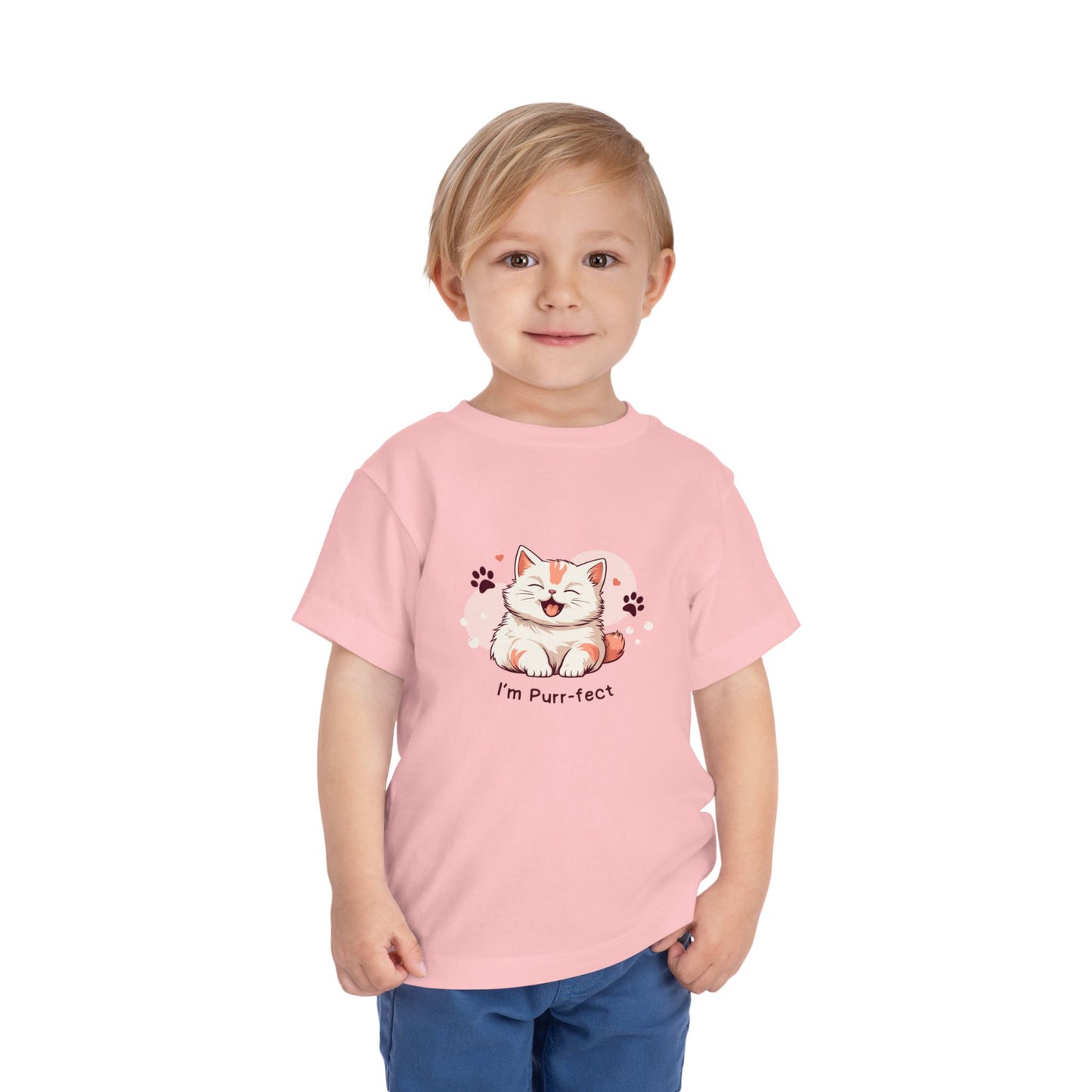 Adorable Toddler Cat Tee Shirt, Perfect Gift for Cat Lovers, Cute Baby T-Shirt for Birthdays, Pet-themed Apparel, Toddler Short Sleeve Top