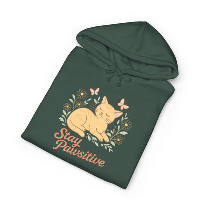 Cat Hoodie - "Stay Pawsitive" Cute Floral Cat Graphic Pullover