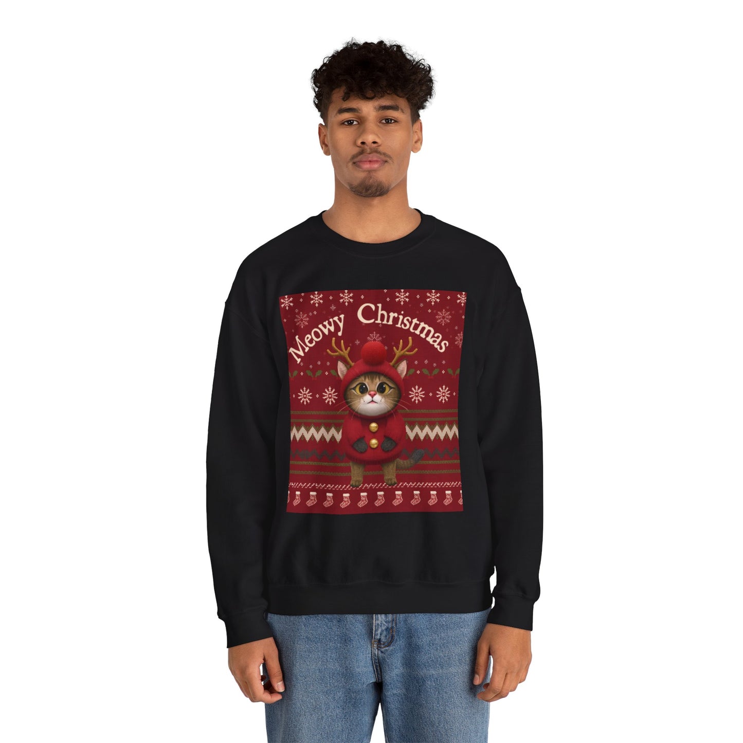 Meowy Christmas Crewneck Sweatshirt for Cat Lovers