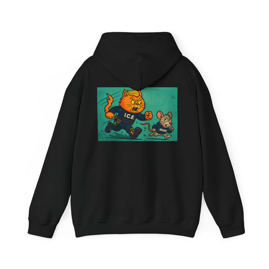 KoolKat 3 Heavy Blend Hoodie, "Trumpy Kitty I.C.E", Unisex Graphic Hoodie, Funny Animal Apparel, Gift for Cat Lovers