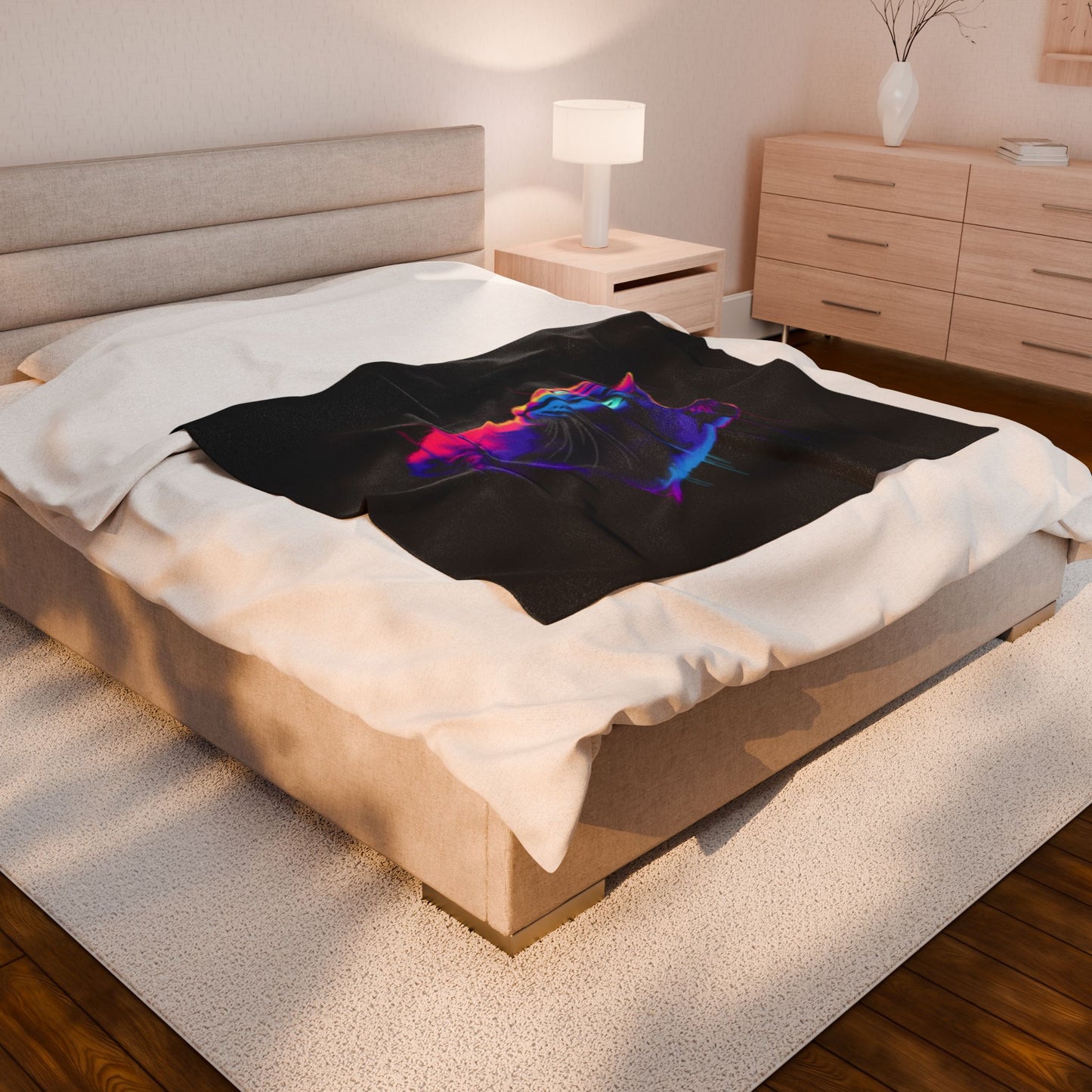 Neon Cat Velveteen Plush Blanket