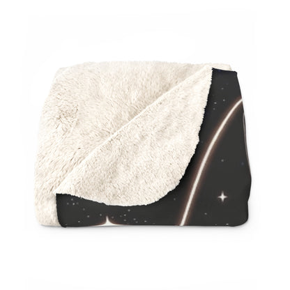 Celestial Cat Sherpa Blanket — Starry Moon Fleece Throw for Cozy Nights