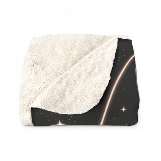 Celestial Cat Sherpa Blanket — Starry Moon Fleece Throw for Cozy Nights