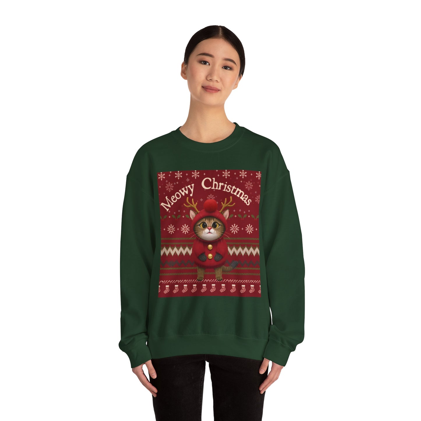 Meowy Christmas Crewneck Sweatshirt for Cat Lovers
