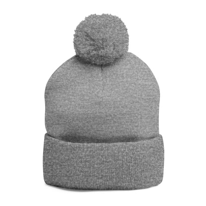 Kool Kat Embroidered Pom-Pom Knit Cap — Gray Winter Beanie