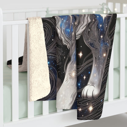 Celestial Cat Sherpa Blanket — Starry Moon Fleece Throw for Cozy Nights