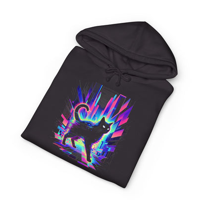 Retro Glitch Cat Hoodie — Vaporwave Neon Cat Graphic Sweatshirt