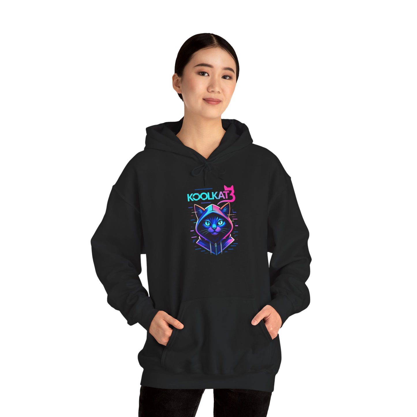 Cat Cyberpunk Hoodie - Kookikat Neon Retro Futuristic Graphic Hooded Sweatshirt