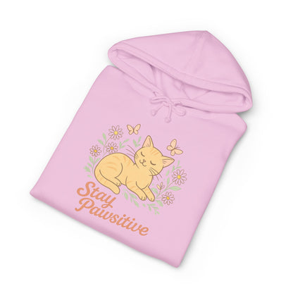 Cat Hoodie - "Stay Pawsitive" Cute Floral Cat Graphic Pullover