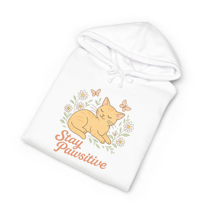 Cat Hoodie - "Stay Pawsitive" Cute Floral Cat Graphic Pullover
