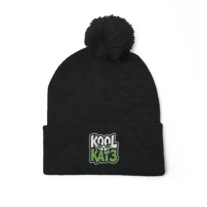 Kool Kat Embroidered Pom-Pom Knit Cap — Gray Winter Beanie