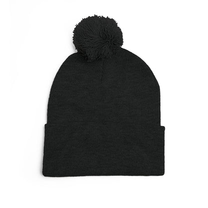 Kool Kat Embroidered Pom-Pom Knit Cap — Gray Winter Beanie