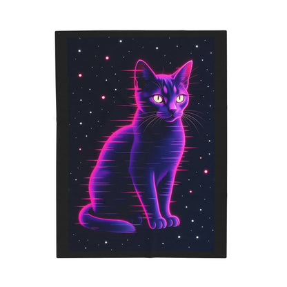 Neon Retro Space Cat Velveteen Plush Blanket