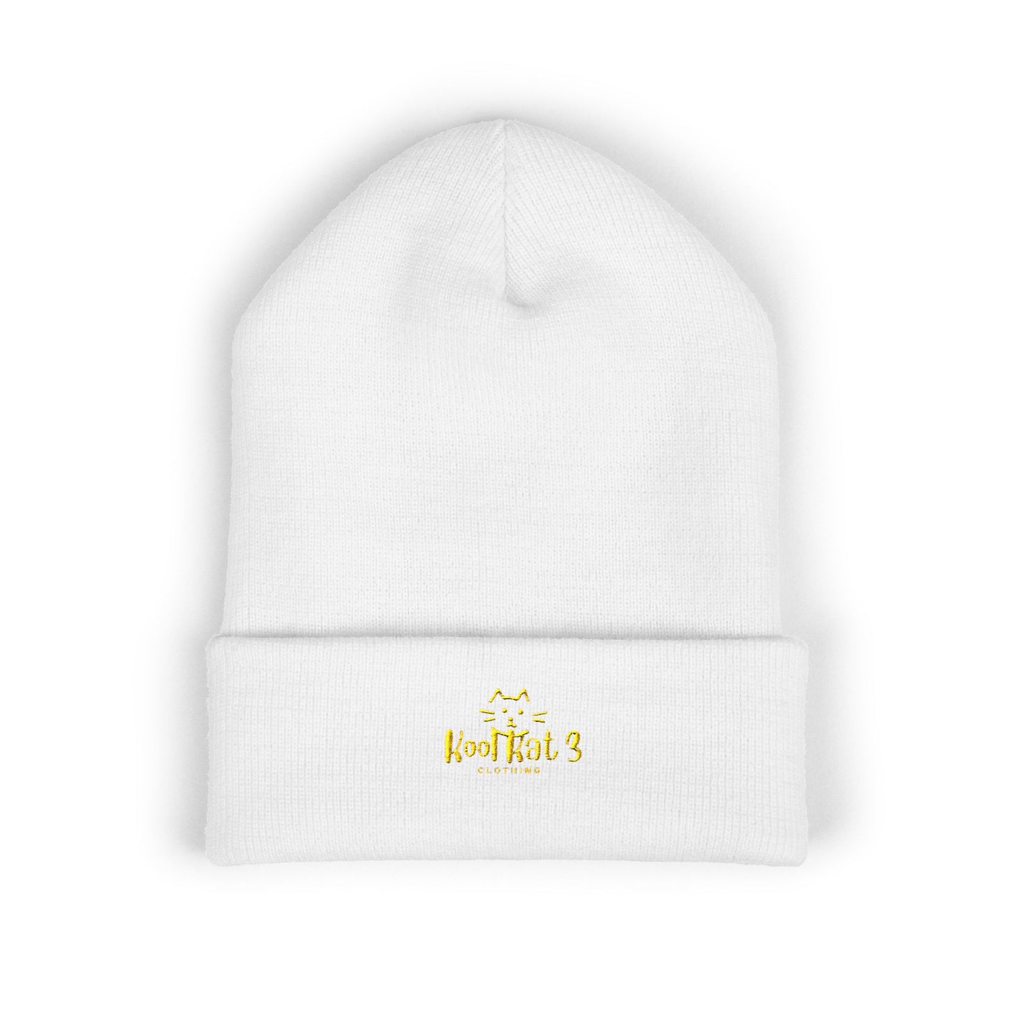 Embroidered Gold Crown Cuffed Beanie — Classic Winter Knit Hat