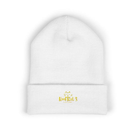 Embroidered Gold Crown Cuffed Beanie — Classic Winter Knit Hat
