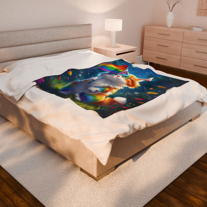 Rainbow Cat Plush Blanket, Cozy Animal Throw, Cute Gift for Cat Lovers, LGBTQ+ Pride Decor, Soft Velveteen Blanket