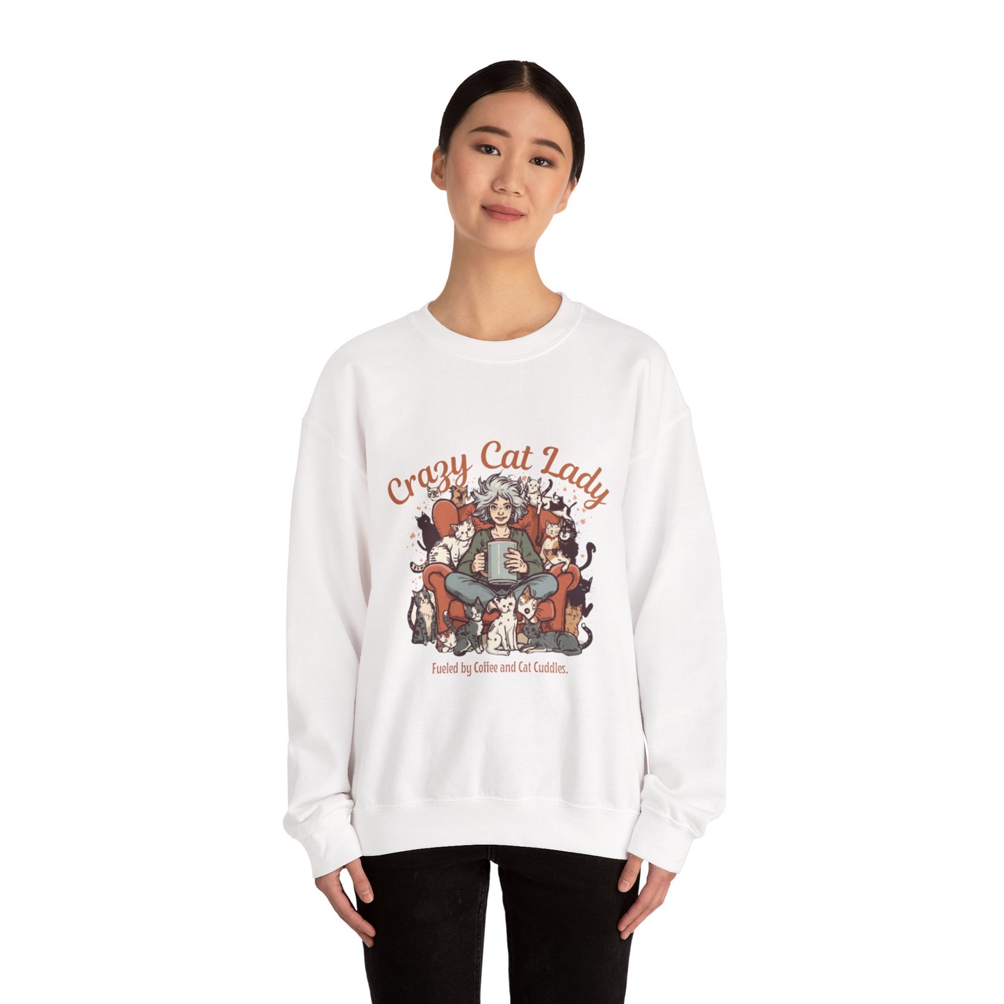 Crewneck Sweatshirt — "Crazy Cat Lady" Illustrated Cat Lover Sweater