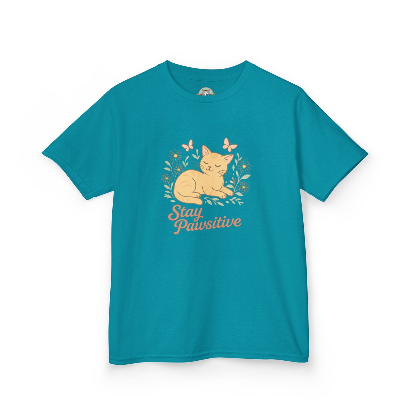 Kids Tee — "Stay Pawsitive" Sleeping Cat Graphic