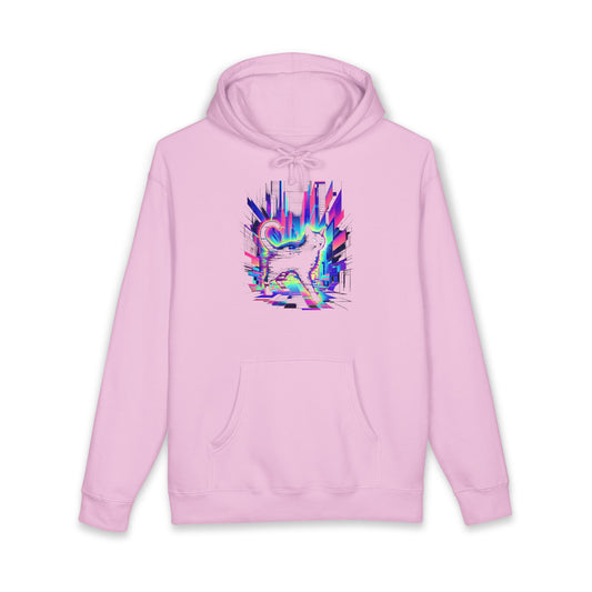 Retro Glitch Cat Hoodie — Vaporwave Neon Cat Graphic Sweatshirt