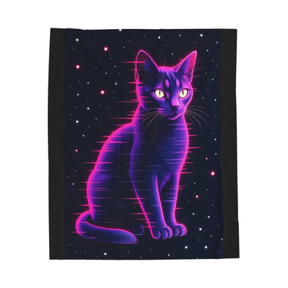 Neon Retro Space Cat Velveteen Plush Blanket