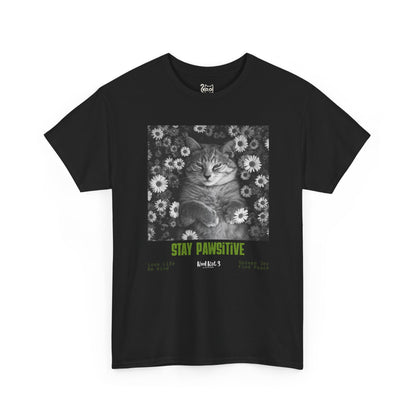Cat Poster Tee — "Stay Pawsitive" Floral Cat Graphic T-Shirt
