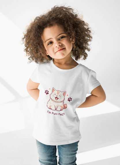 Adorable Toddler Cat Tee Shirt, Perfect Gift for Cat Lovers, Cute Baby T-Shirt for Birthdays, Pet-themed Apparel, Toddler Short Sleeve Top