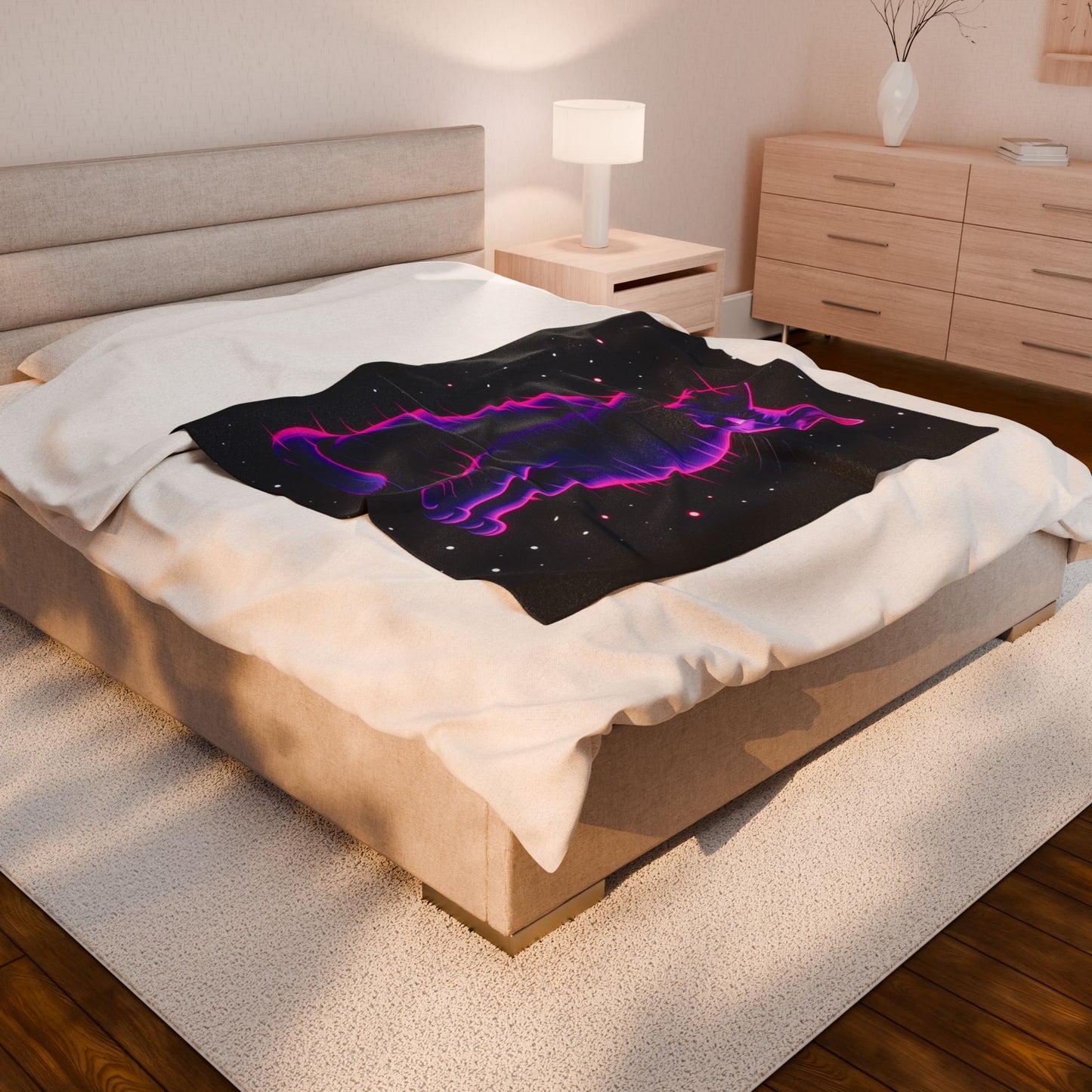 Neon Retro Space Cat Velveteen Plush Blanket