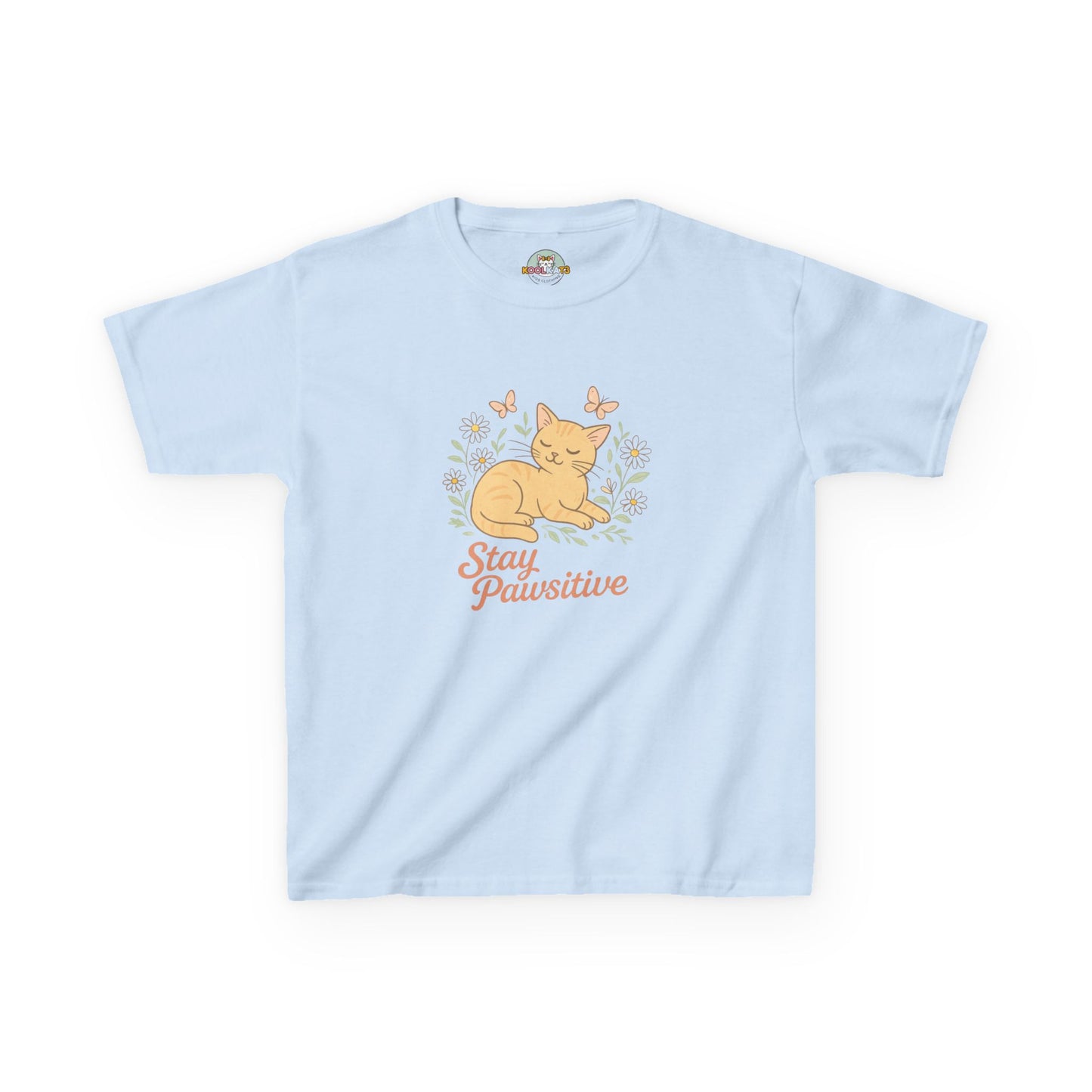 Kids Tee — "Stay Pawsitive" Sleeping Cat Graphic
