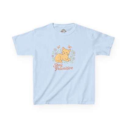 Kids Tee — "Stay Pawsitive" Sleeping Cat Graphic