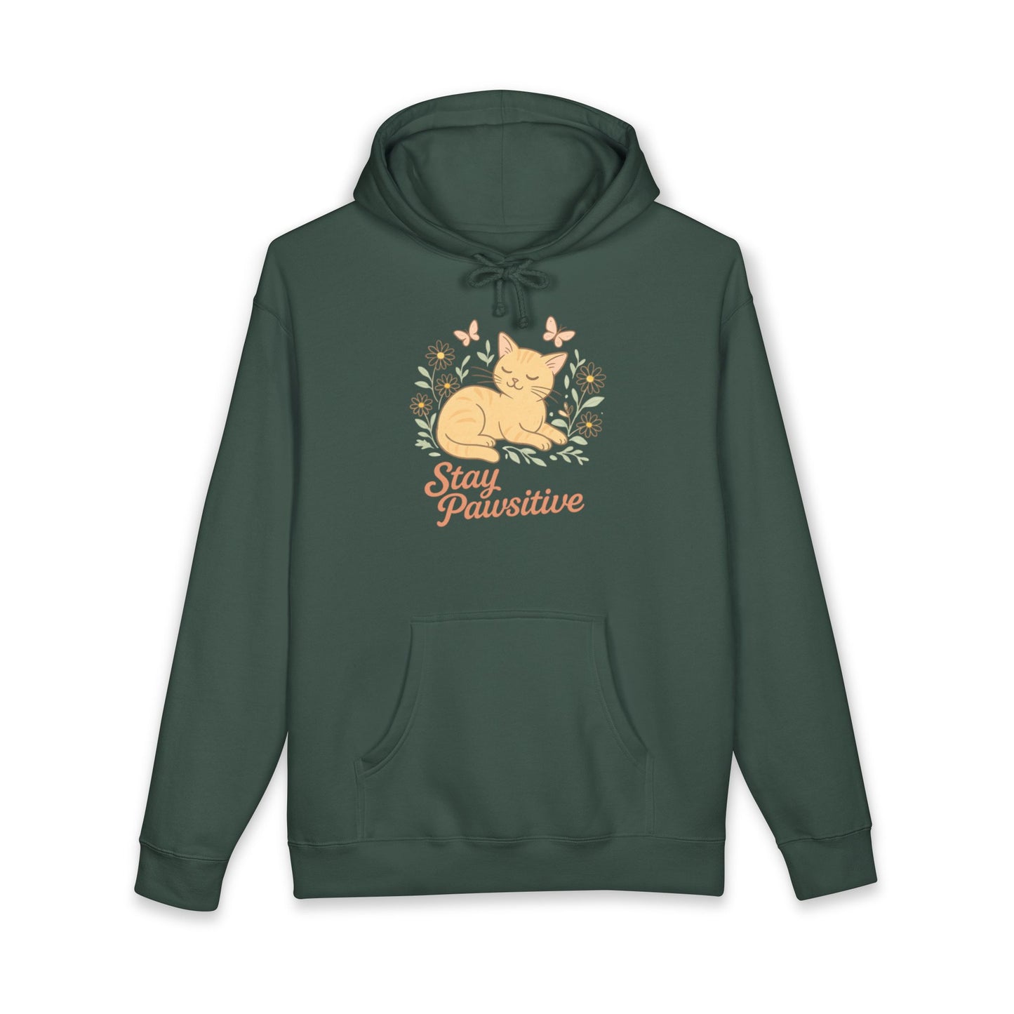 Cat Hoodie - "Stay Pawsitive" Cute Floral Cat Graphic Pullover