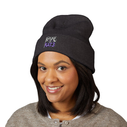 Embroidered "Kool Kat3" Cuffed Beanie — Cozy Streetwear Knit Hat
