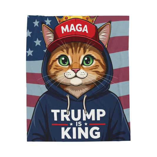 Patriotic Cat Plush Blanket, Cozy Throw for Cat Lovers, Gift for Holidays, Trump is King Design, Soft Blanket for Home Decor