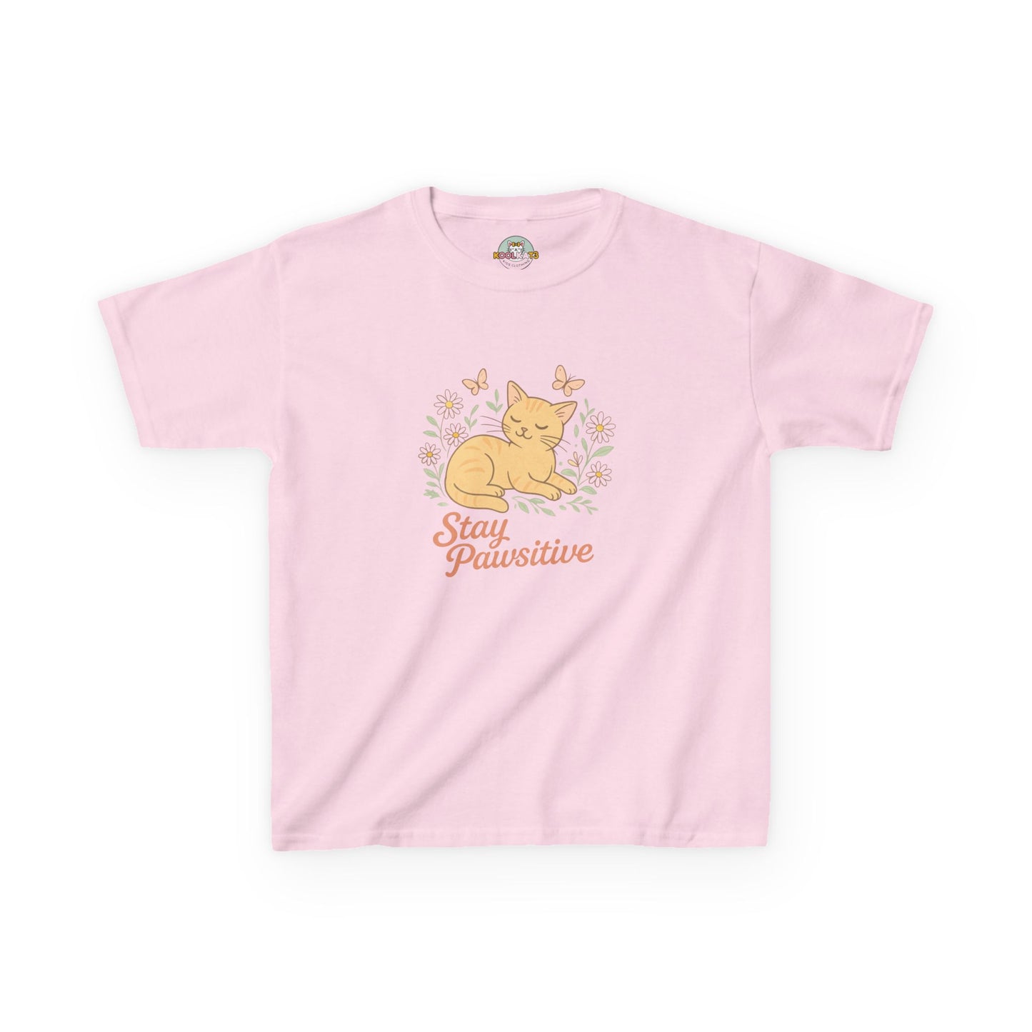 Kids Tee — "Stay Pawsitive" Sleeping Cat Graphic