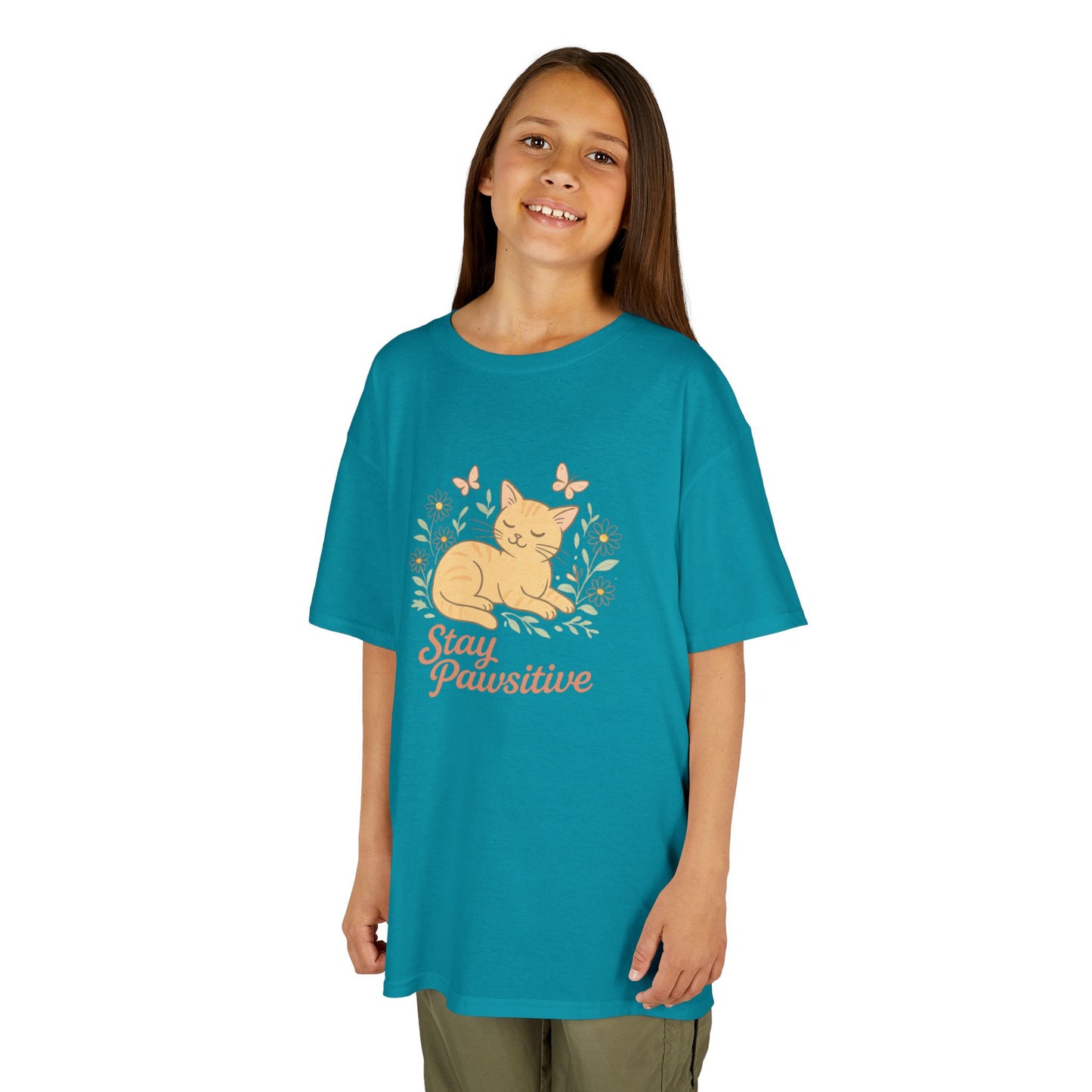 Kids Tee — "Stay Pawsitive" Sleeping Cat Graphic