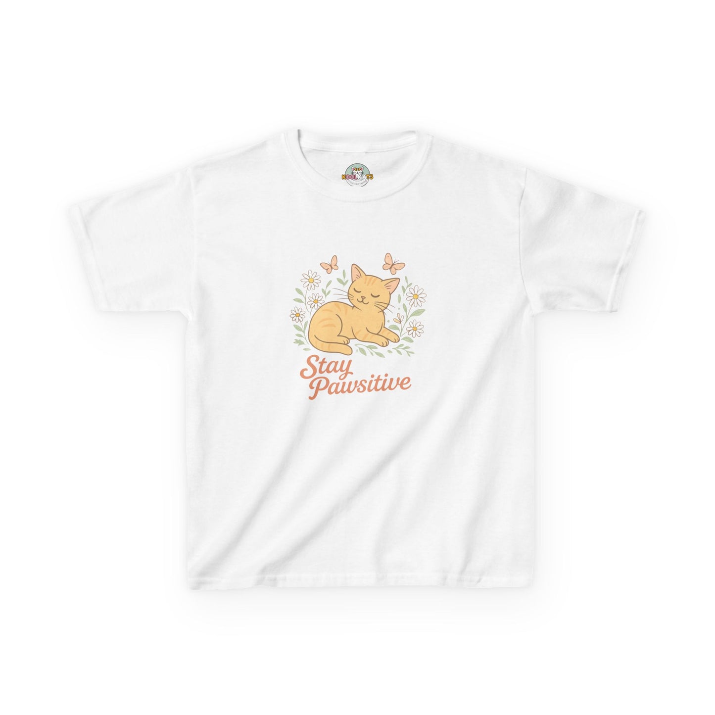 Kids Tee — "Stay Pawsitive" Sleeping Cat Graphic