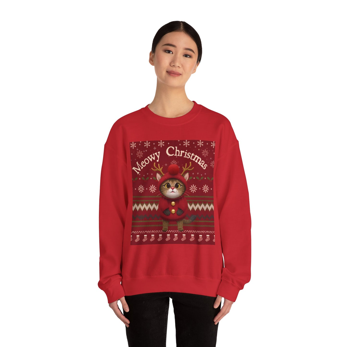 Meowy Christmas Crewneck Sweatshirt for Cat Lovers