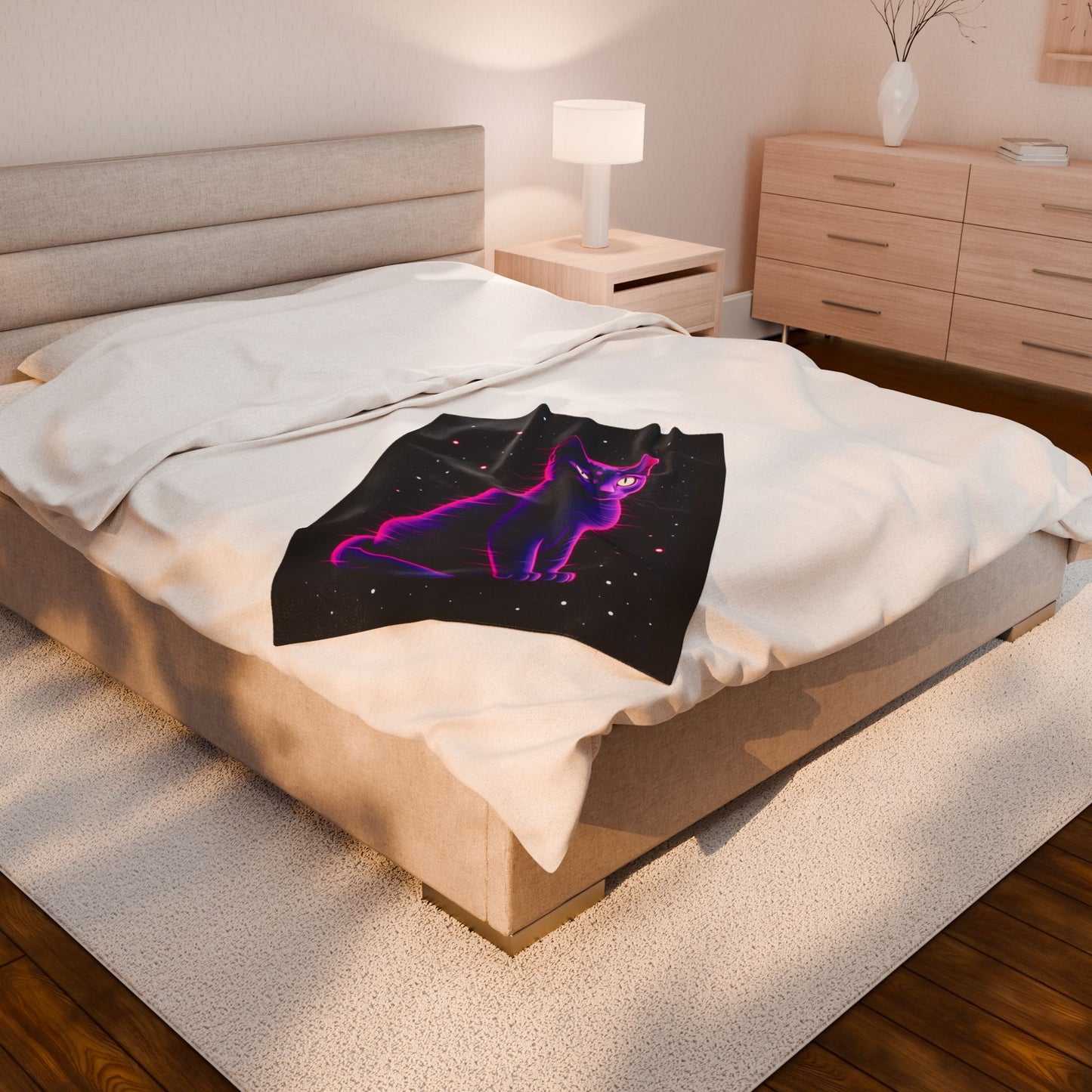 Neon Retro Space Cat Velveteen Plush Blanket